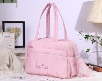 Personalized Travel Bag with Name Embroidery, Nylon Weekender Tote, Custom Gym Yoga Dance Bag, Bridesmaid Overnight Gift for Her