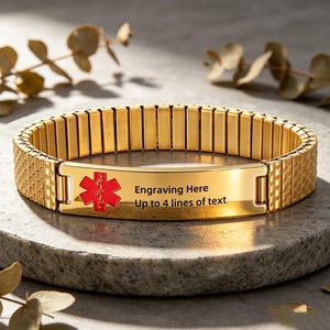 Personalized Engraved Medical Alert Bracelet for Men Women, Stainless Steel Waterproof Emergency ID Bracelet Custom Medical Info & Contact