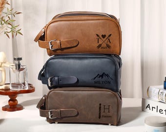 Personalized Men's Toiletry Bag,Custom Name PU Leather Bag,Grooming Travel Case,Gift for Husband,Dad & Father's Day,Christmas Gift