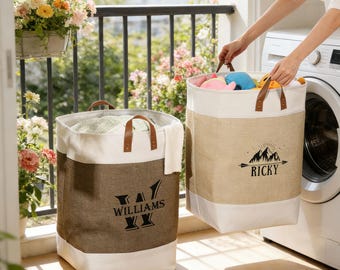 Personalized Laundry Basket with Handles, Custom Name Clothes Hamper, Large Storage Bin, Monogram Laundry Bag,Home Gift