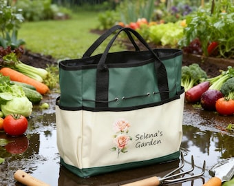 Personalized Garden Tool Tote Bag with Flower &  Name | Gardening Tote For Women | Gift for Mom, Grandma, Plant Lover,Mother's Day Present