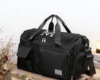 Monogram Travel Duffel with Name, Unisex Waterproof Sports Bag, Custom Yoga Dance Studio Bag, Personalized Weekender & Bridesmaid Gift