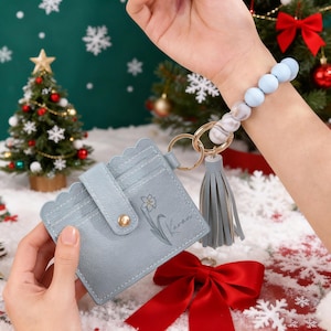 Custom Name Beaded Wristlet Wallet, Personalized Card Holder with Birth Flower,PU Leather Women Wallet,Mother's Day gifts, Christmas gifts