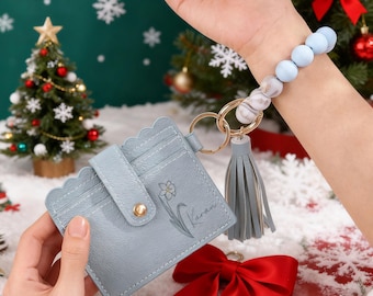 Custom Name Beaded Wristlet Wallet, Personalized Card Holder with Birth Flower,PU Leather Women Wallet,Mother's Day gifts, Christmas gifts