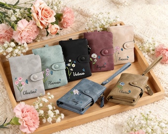 Custom Photo Wallet with Birth Month Flower,Personalized Name Purse for Mom & Grandma,Mothers Day Gift,Christmas Gift for Her