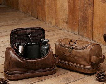 Custom Name Men's Toiletry Bag,Monogram travel kit,PU Leather Wash Bag with Text,Gift for Husband, Dad,Boyfriend,Groomsman,Birthday Gift