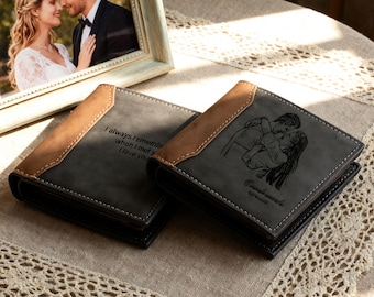 Custom Photo Wallet for Men, Personalized Picture PU Leather Wallet, Engraved Text Gift for Husband, Boyfriend Keepsake