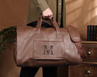 Personalized Men's Travel Bag,Monogram Name Duffel Bag,Custom PU Leather Weekend Bag,Groomsmen Duffel Bag,Gift for Him,Father's Day Gift