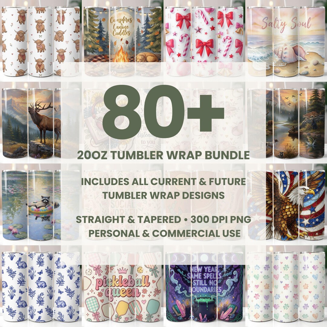 80+ Tumbler Wrap Bundle, 20 Oz Skinny Tumbler PNG, Seamless Sublimation ...