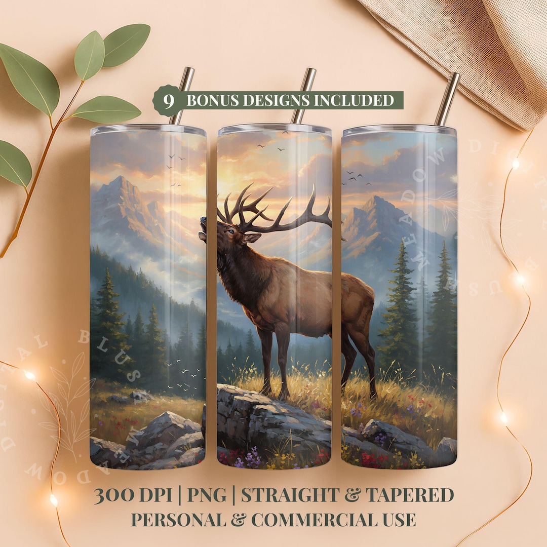 Elk Hunting 20 Oz Skinny Tumbler PNG, Outdoorsman Sublimation Design ...