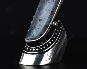 Moss Agate Ring | Chunky Oxidized Sterling Silver | Handmade Bohemian Jewelry With Natural Healing Gemstone