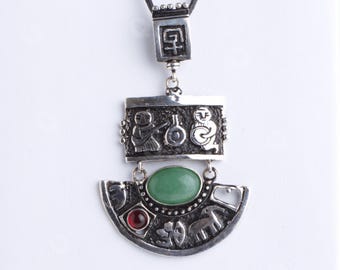 Groene chalcedoonhanger | Bosgeest ketting | Oude Armeense kunst | Boho zilveren totem | Nimfamulet