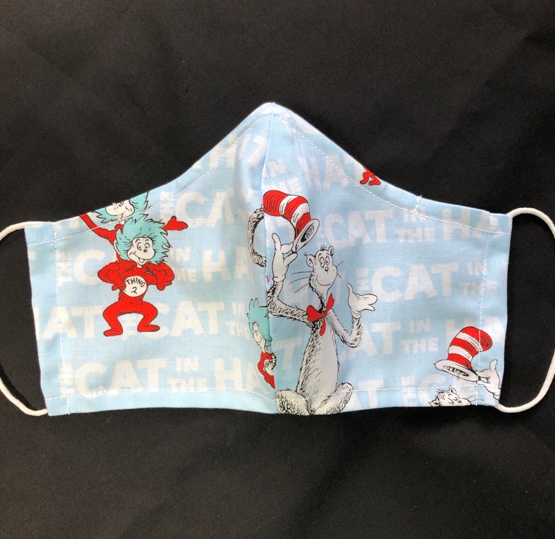 Cat in the Hat face mask w/ pocket and wire Etsy