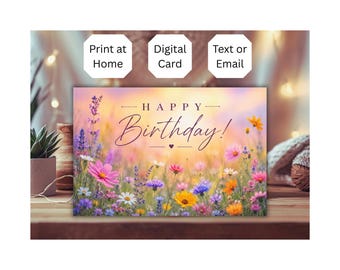 Wildflower Greeting Card, Printable, Floral Canva Template, Peaceful Nature Design, Digital Birthday Card