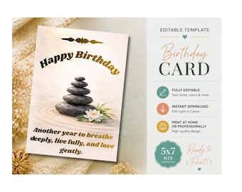 carte d'anniversaire zen | Fleur de lotus minimaliste (téléchargement numérique)