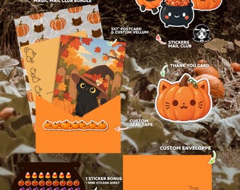Kit d'autocollants et de courrier d'Halloween, autocollants chat noir mignon, papeterie citrouille, courrier joyeux chaton effrayant, cadeau pour journal intime
