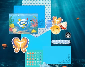Ensemble de papeterie « Sous la mer » pour le club postal, créatures marines, autocollants pour journal intime, courrier postal
