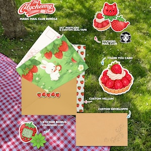 Pacchetto postale Strawberry Wonderland: adesivi kawaii, kit di cancelleria con coniglietti, posta felice
