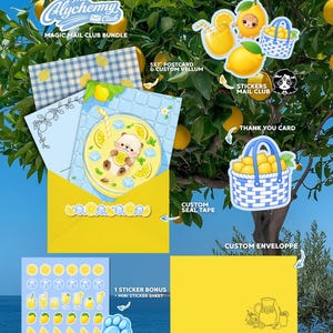 Può includere: Un set Magic Mail Club che include una cartolina da 12,7x17,8 cm, carta velina personalizzata, adesivi, un biglietto di ringraziamento, nastro adesivo, una busta e un foglio di adesivi. Gli articoli presentano illustrazioni di limoni, lontre e bevande.
