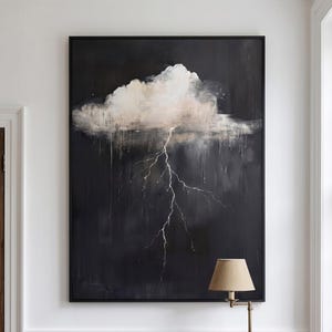 Abstract Storm Cloud Print, Lightning Wall Art, Dark Moody Painting, Minimalist Cloud Poster, Modern Abstract Art, Dramatic Sky Artwork