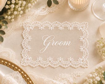 Custom Lace Place Cards, Personalized Wedding Name Tags for Plates,Vintage Romantic Table Decor