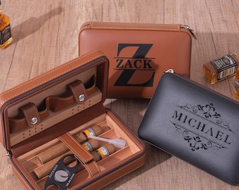 Personalized Cigar Case, Leather Cigar Holder with Cutter, Cigar Travel Case, Groomsmen Gifts, Gift for Dad Husband Gift for Him