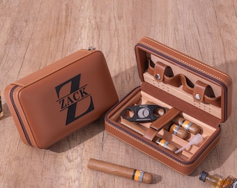 Personalized Cigar Case, Leather Cigar Holder with Cutter, Cigar Travel Case, Groomsmen Gifts, Gift for Dad Husband Gift for Him