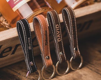 Personalized Full-Grain Leather Keychain, Custom Engraved Gift for Men, Boyfriend, Husband