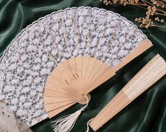 Personalized Lace Wedding Fan, Custom Bridal Hand Fan, Engraved Wooden Lace Fan, Vintage Wedding Logo Fan, Bridesmaid Gift, Wedding Favors