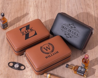 Personalized Cigar Case, Leather Cigar Holder with Cutter, Cigar Travel Case, Groomsmen Gifts, Gift for Dad Husband Gift for Him