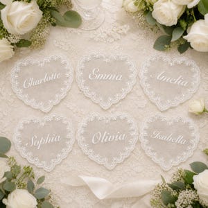 Personalized Wedding Name Tags for Plates, Custom Lace Place Cards, Vintage Romantic Table Decor image 5