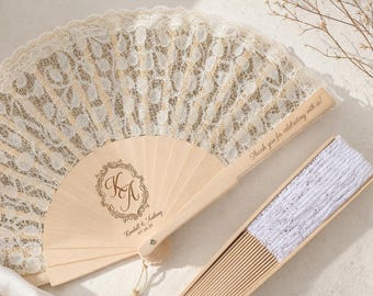 Gepersonaliseerde kanten bruidswaaier, op maat gemaakte bruidswaaier, gegraveerde houten kanten waaier, vintage bruidswaaier met logo, cadeau voor bruidsmeisjes, huwelijksbedankjes