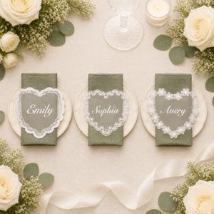 Personalized Wedding Name Tags for Plates, Custom Lace Place Cards, Vintage Romantic Table Decor image 8