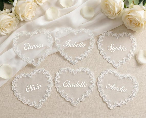 Personalized Wedding Name Tags for Plates, Custom Lace Place Cards, Vintage Romantic Table Decor