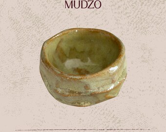 Wabi-Sabi Green Ceramic Bowl — Handcrafted Textured Pottery, Moss Green Glaze, Japanese Minimalism Home Decor