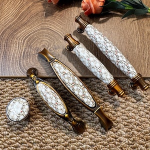 Boho Floral Cabinet Pulls | Aged Brass & Ceramic Drawer Knobs | Farmhouse Kitchen Hardware