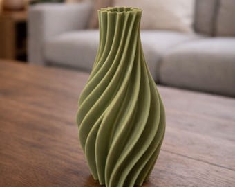 3D Printed Vase with Twisted Rib Pattern | Waterproof for Fresh and Dried Flowers | Slim Design Vase | Personalized Gift