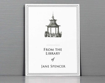 Bookplate with Pagoda, Personalized Chinoiserie Gift