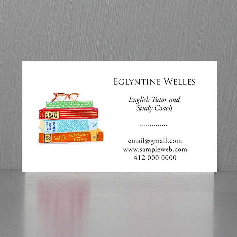 Business Card for Tutor Business Card for Librarianbook Etsy