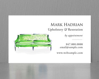 Illustrated Business Card, Interior Design Business,Green Sofa Calling Card