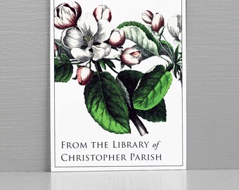 Personalized Bookplate with Apple Blossom, Custom Bookplate,Flower Bookplate