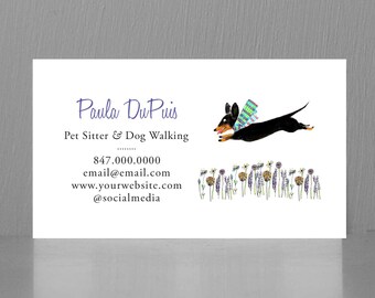 Leaping Black and Tan Dachshund Pet Sitter Business Card