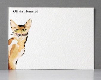 Watercolor Cat Note Cards, Pet Sitter Thank You, Personalized Flat Notes