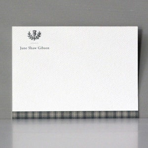 Personalized Note Cards with Gray Tartan Plaid and Scottish Thistle image 2