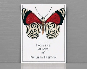 Personalized Bookplate with Vintage Butterfly, Bibliophile Gifts