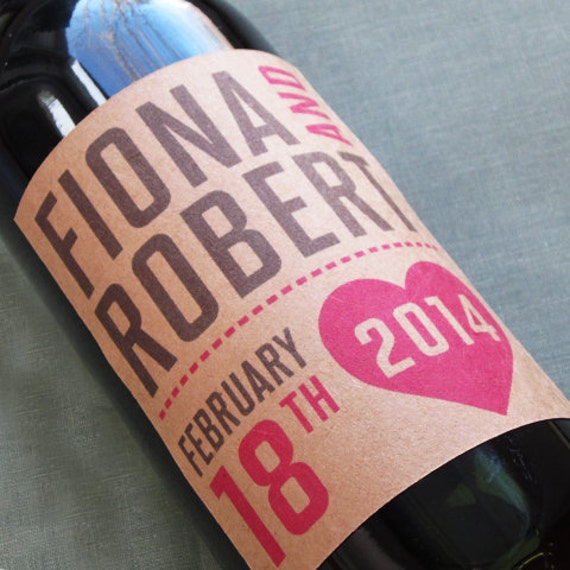 Kraft Wedding wine label with heart for anniversarybirthday Etsy