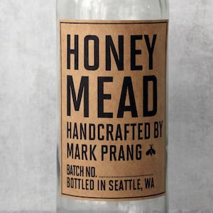 Homemade Mead Labels, All Text Personalized, Kraft Brown Honey Mead Labels