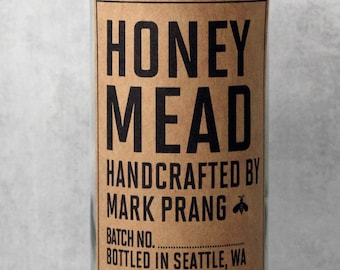 Homemade Mead Labels, All Text Personalized, Kraft Brown Honey Mead Labels