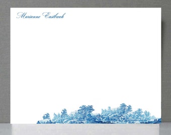 Blue White Delft Stationery, Personalized Blue White Flat Notes, Set of 15
