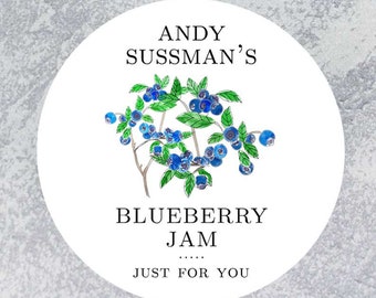 Personalized Blueberry Jam,Blueberry Labels, Round Blueberry Lables, Regular or Wide Mouth